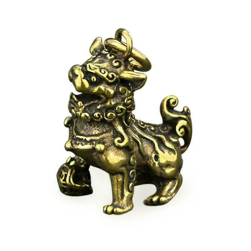 Chinese Brass kylin Pendant Small Statue Ornament Lucky Pocket Gift Collectible