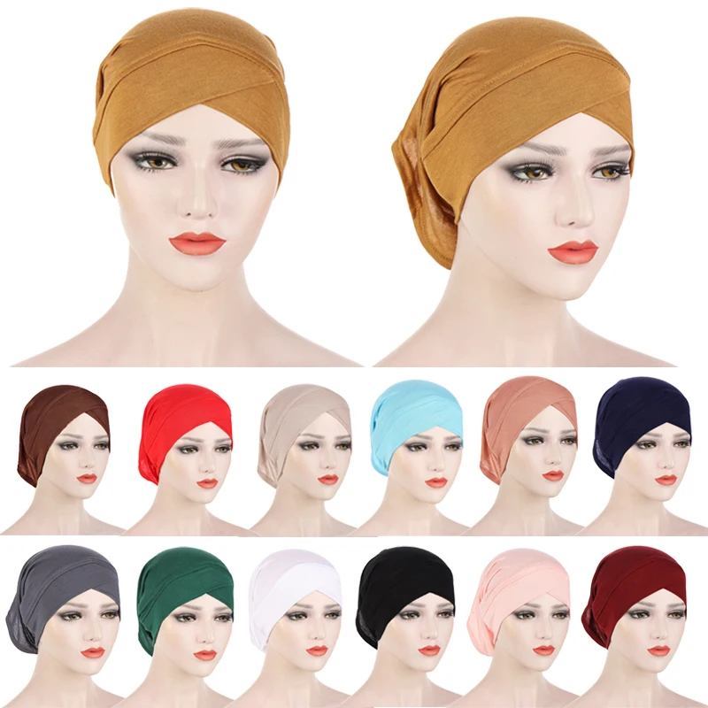 

Islamic Muslim Women's Head Scarf Cotton Underscarf Hijab Cover Headwrap Bonnet Plain Hijabs Headscarf Turban Solid Color Beanie