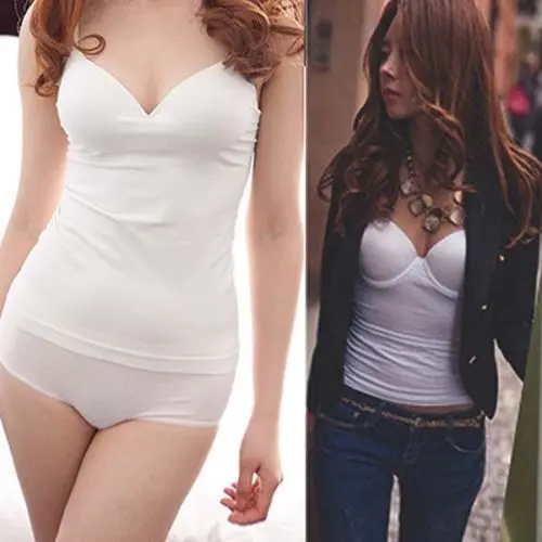 Women Solid Padded Bra Spaghetti Camisole Top Vest Female Camisole With Built In Bra 6 Colors