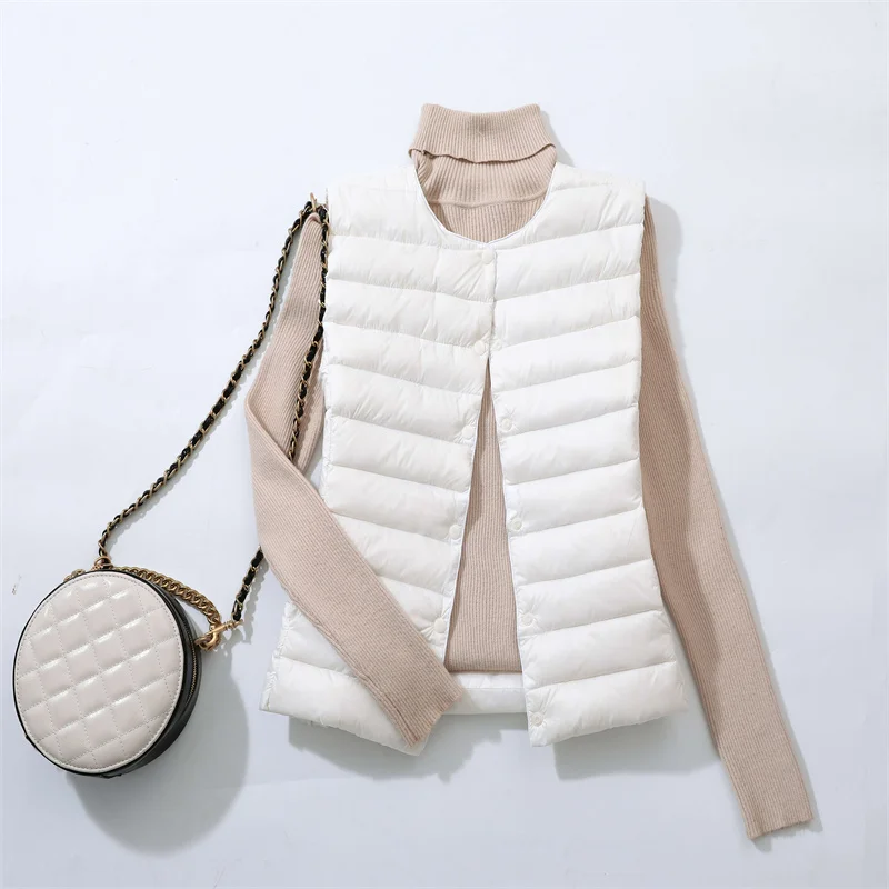 Portable Ultralight Down Vest Women 2021 New Single-breasted Sleeveless Women Duck Down Waistcoat Puffy Padded Warm Vest Jacket