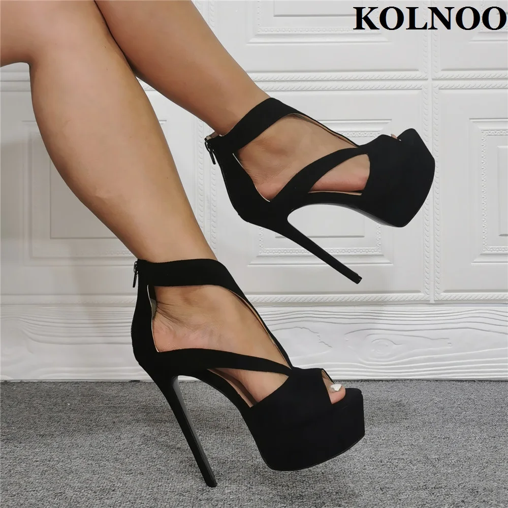 

Kolnoo New Handmade Womens High Heeled Sandals Kid-suede Real Photos Party Prom Summer Shoes Evening Daily Wear Fashion Sandals