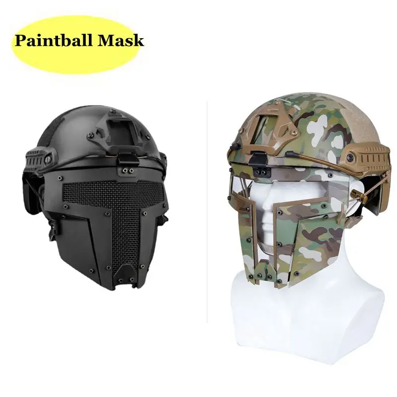 Full Face Tactical Paintball Mask Steel Mesh Protective Shooting Face Mask Military Airsoft Combat Mask Use with Fast Helmet