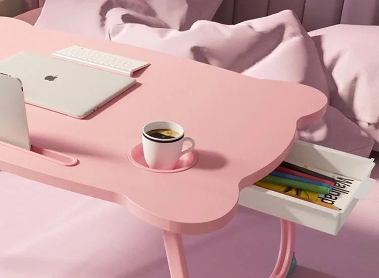 Simple Folding Laptop Table Desk Bed Table Sofa Table Small Desk With Slot Cup Holder Drawer Portable Study Table