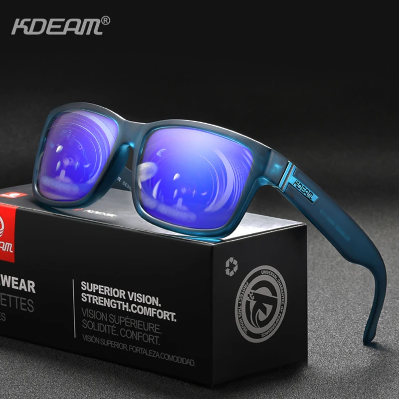 KDEAM  Mirror Polarized Sunglasses For Men Translucent Blue Frame Shades  Women Square Outdoor Driving Designer Sun Glasses