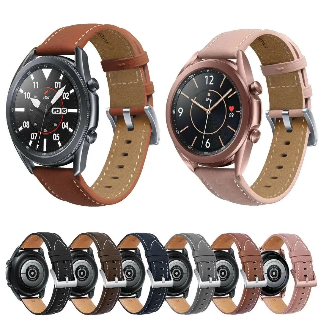 20mm 22mm Leather Band For Samsung Galaxy watch 3/Active 2/Gear S2 Strap Bracelet For Huawei watch GT2 Pro Amazfit bip Watchband