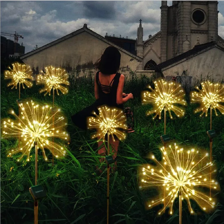 Solar Power Fireworks Lights Waterproof LED Outdoor String Fairy Lights for Garden Lawn Street Landscape Holiday Decoration Lamp