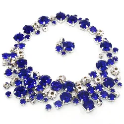 Vendita calda strass 100 pz/pacco formato Misto Royal blu di cristallo di vetro del nastro di base sew on strass fai da te accessori di abbigliamento