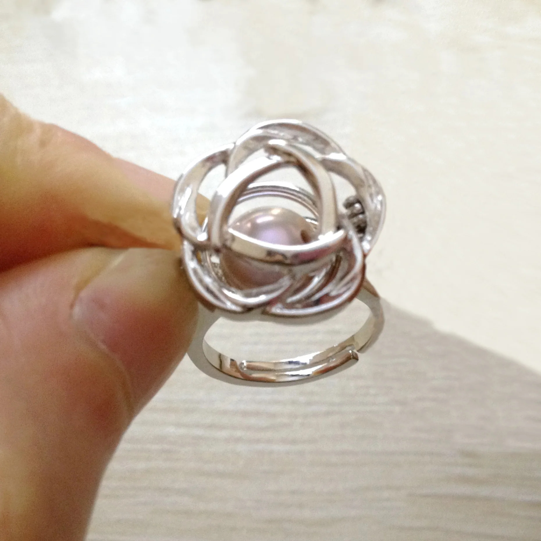 Lovely Cute Rose Flower Ring Can DIY Open & Put In Pearl Crystal Gem Stone Bead Cage Ring Mounting