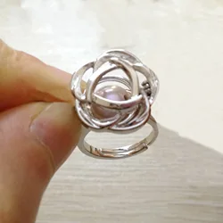 Lovely Cute Rose Flower Ring Can DIY Open & Put In Pearl Crystal Gem Stone Bead Cage Ring Mounting