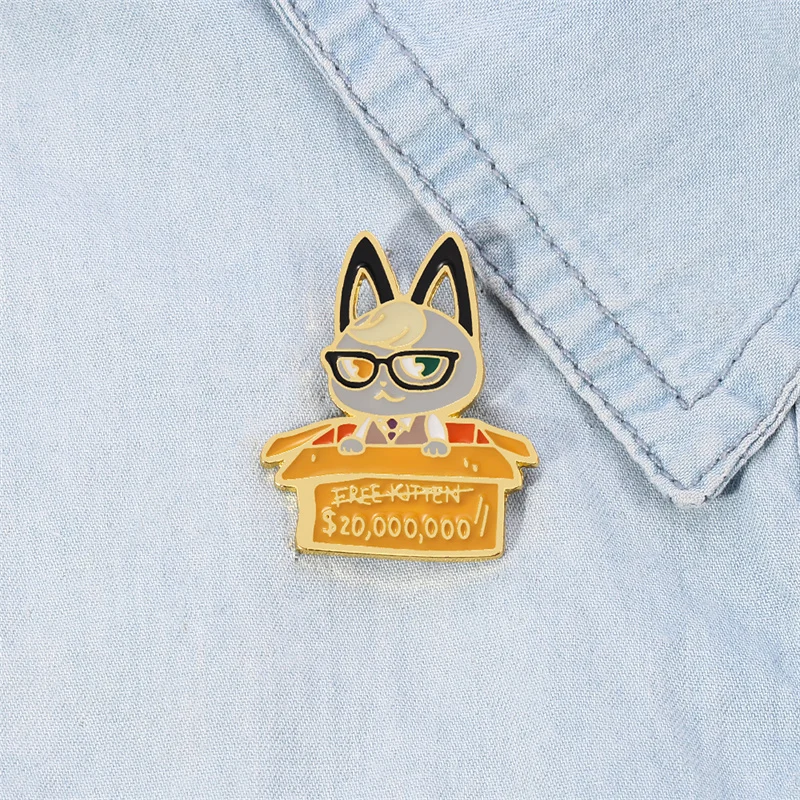 Animal Crossing Villager Raymond Hard Enamel Pin Cartoon Men and Women Trend Handsome Box Glasses Black Cat Medal Brooch