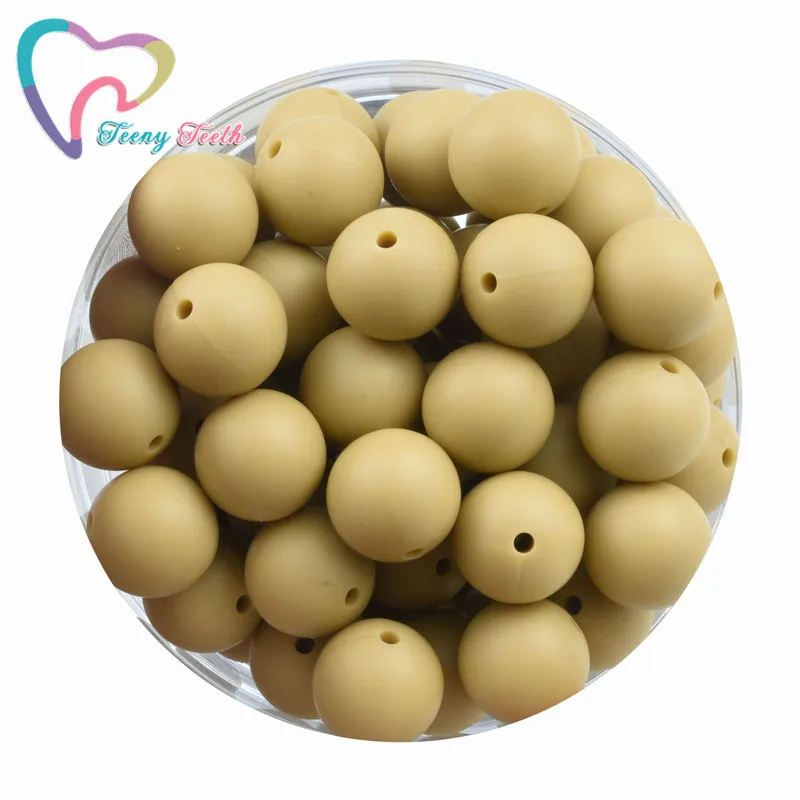 100 PCS 15 MM Wood Brown Silicone Round Beads Teething Necklace Beads DIY BPA Free Perle Slicone Dentition Siliconen Kralen Toys