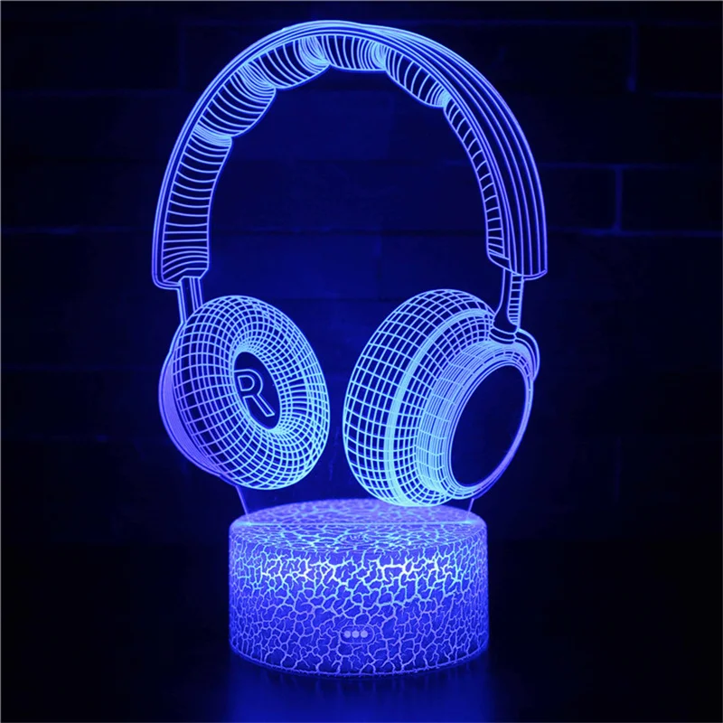 3D Headphone Lamp Led Night Light 7 Colors Changing Hologram Nightlight Bedroom Decoration Home Birthday Christmas Gift for Kids