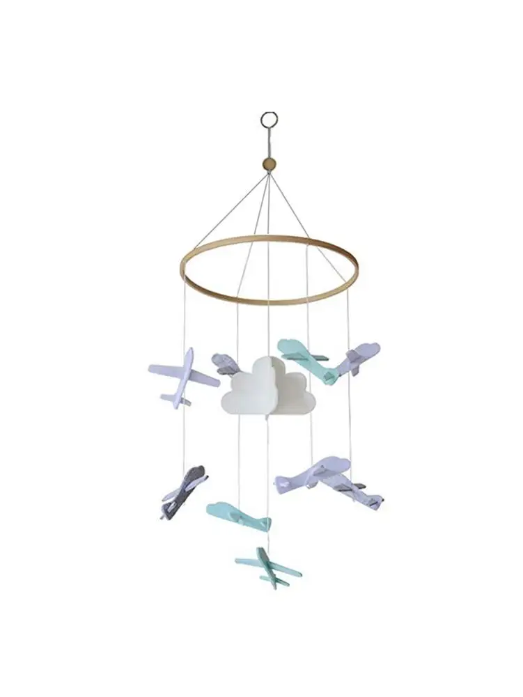 

Crib Bell, Crib Mobile Device-Airplane And Cloud-Kindergarten Decoration-100% Felt-White, Gray, Light Blue And Turquoise