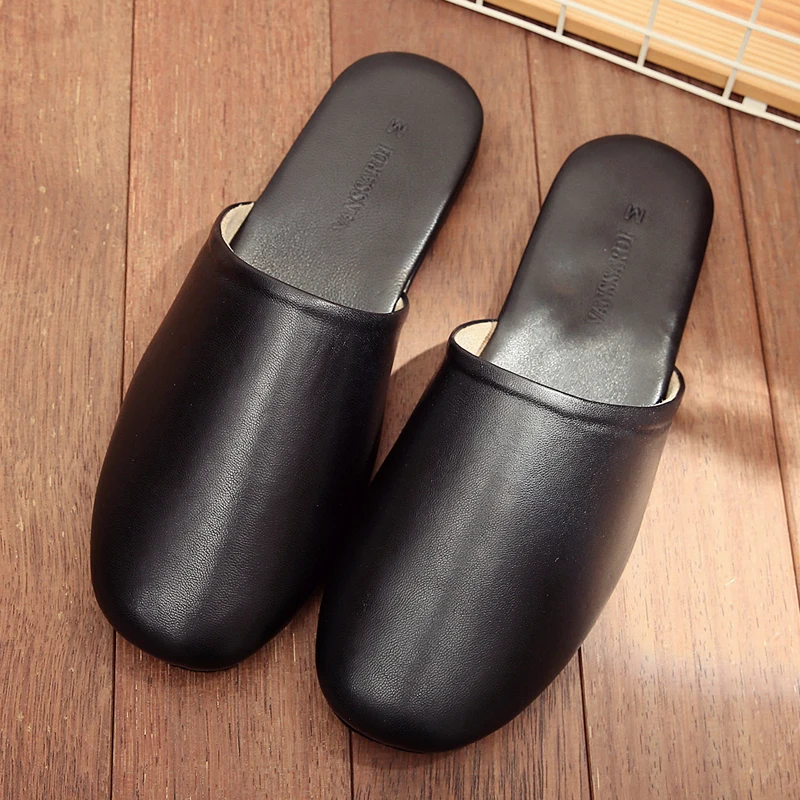 Sheepskin Couple\'s Autumn/Spring Home Slippers Japan Style Genuine Leather Anti-Slip Indoor Slippers for Men and Women