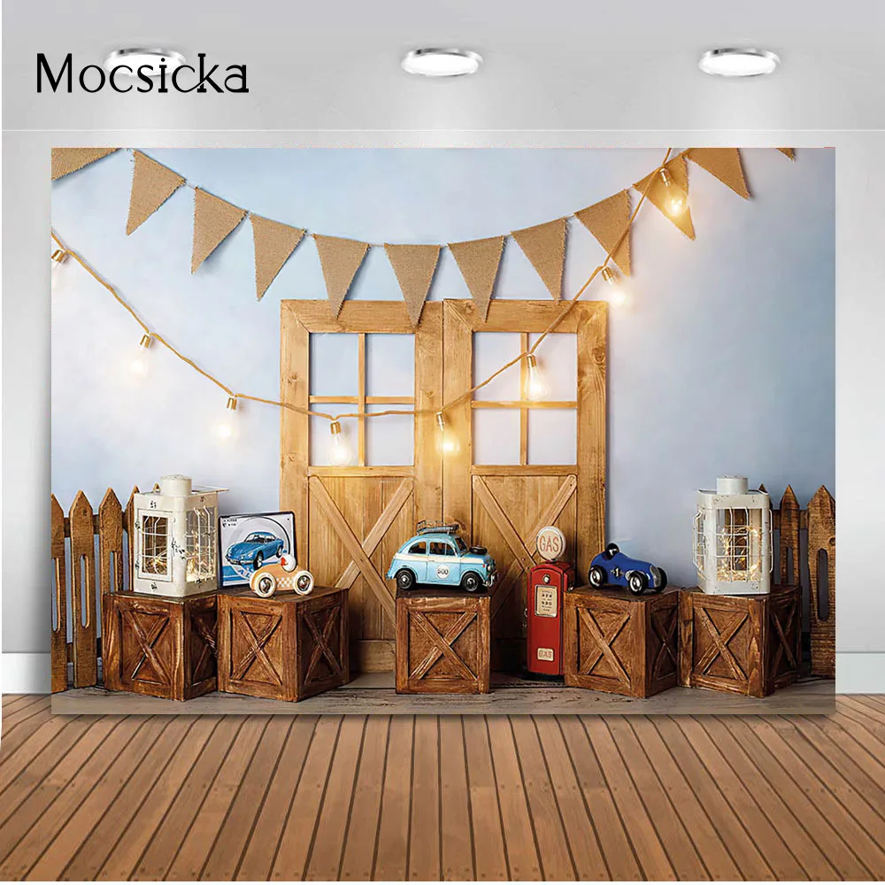 

Newborn Kids Cake Samsh Portrait Backdrop for Photography Cars Theme Birthday Rustic Wood Photo Background Studio Photocall
