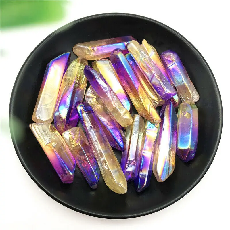 50g Electroplated Purple and Yellow Titanium Aura Lemurian Seed Quartz Crystal Stones Specimen Natural Stones and Minerals