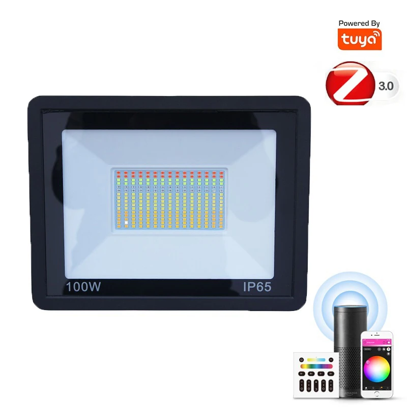 Tuya Smart Flood Light 100W Zigbee 3.0 RGBW Work With Smartthings Hub Tuya Zigbee Gateway Smart Life APP Compatible Alexa Google