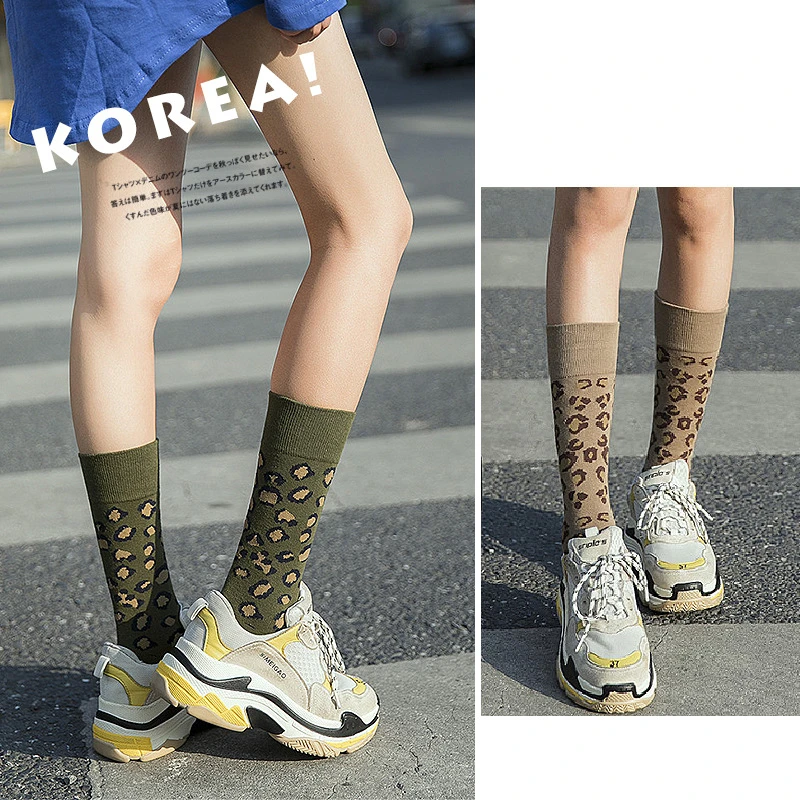 New Women Socks Fashion Long Cotton Leopard Color New Fashion Spring Socks Woman Printed Novelty Fashion Lady Cotton Socks Girl