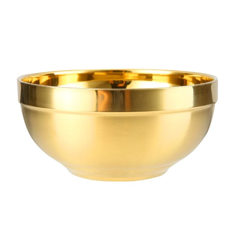 11/14cm 304 Stainless Steel Bowl Gold ChildrenThick Double-layer Heat-prevention Bowl Ramen Ice Cream Fruit Soup Noodle Bowl