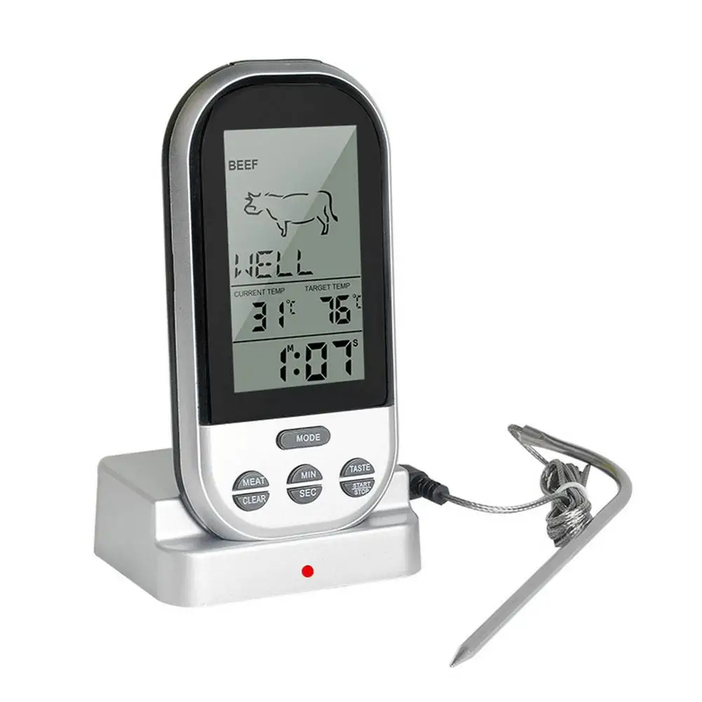 

Wireless Meat Thermometer - Digital Kitchen Thermometer With Stainless Probe With 20-30m Long Range Alarm Notification For Ov