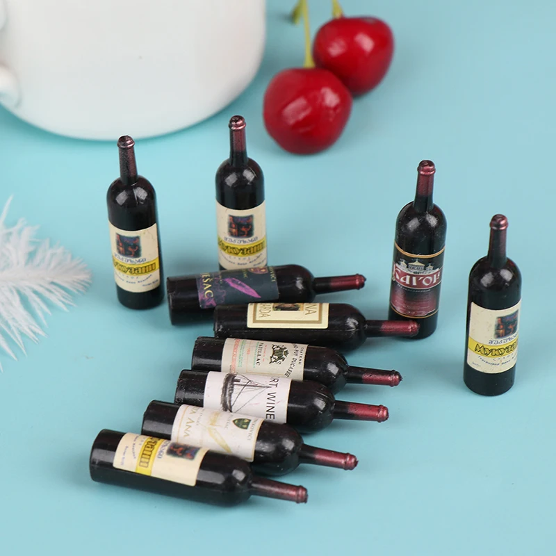 Ensemble de Mini bouteilles de vin avec boîte, accessoires miniatures pour maison de poupée 1/12, 10 pièces