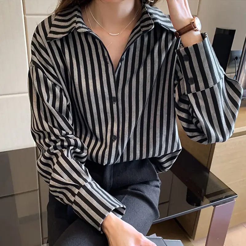 Shirt for Women Spring Leisure Long Sleeve Striped Large Size Shirt for Women Blusas Ropa De Mujer