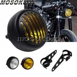 Retro Grill Headlight Motorcycle Vintage Head Lights Cafe Racer for Harley Sportster 883 1200 Chopper Bobber CG250 NG125 XS650