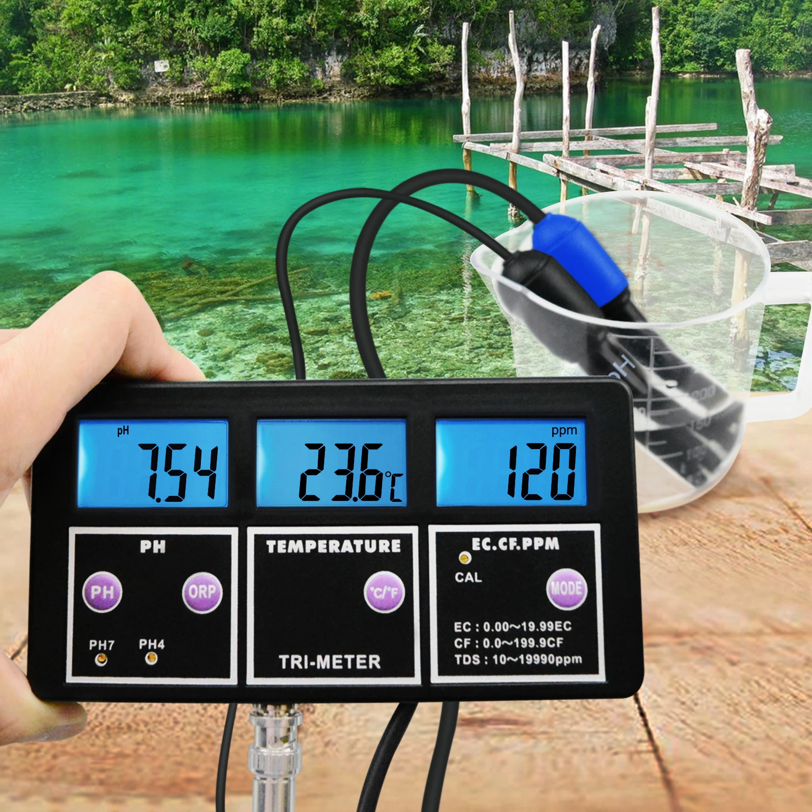 6 in 1 Multi-parameter pH/ ORP/ EC/ CF/ TDS PPM/ Temperature Combo Testing Meter Water Quality  (OEM Packaging Available)