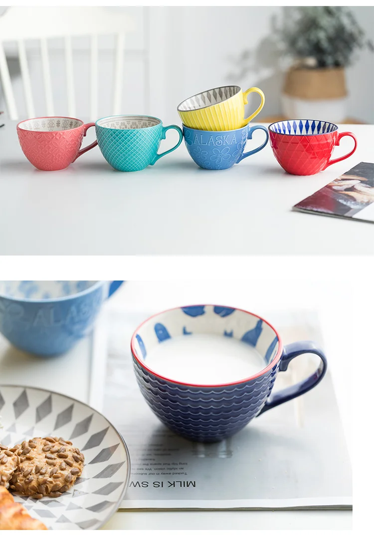 European Style Ceramic Coffee Cups Milk Tea Breakfast Mug Cappuccino Flower Cups Latte Kitchen Tableware High-grade