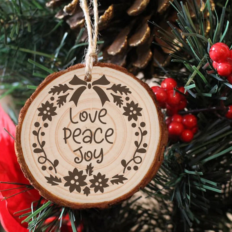 

Wooden Peace and Joy Christmas Ornament Wood Disc Laser Engraved Ornament Christmas Tree Fall Decorations for Home New