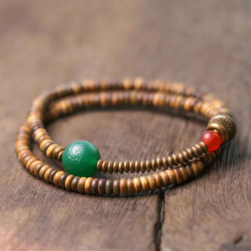 Verawood Plato Santo Green Weathering Onyx Bracelet Copper Multi Row Bead Yoga Meditation Jewelry For Man Woman Buddhism Zen