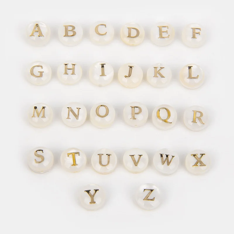 26 Pcs/Set Natural Shell Letter Beads Round Flat Capital Letter  Mother Of Pearl Beaded For Custom Necklace Bracelets Wholesale