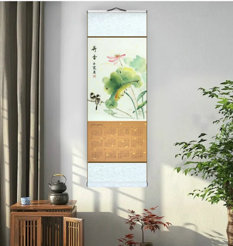 2021 Calligraphy Xuan Paper Hang Scroll Xuan Paper Wall Calendar Chinese New Year Decoration Batik Rice Paper DIY Calendar