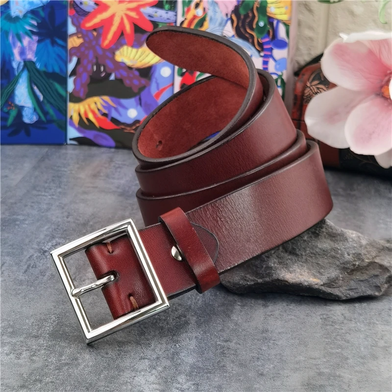 Stainless Steel Belt Buckle Mens Belts Luxury Thick Genuine Leather Belts For Men Ceinture  Leather Belt Man Male Belts SBT0018