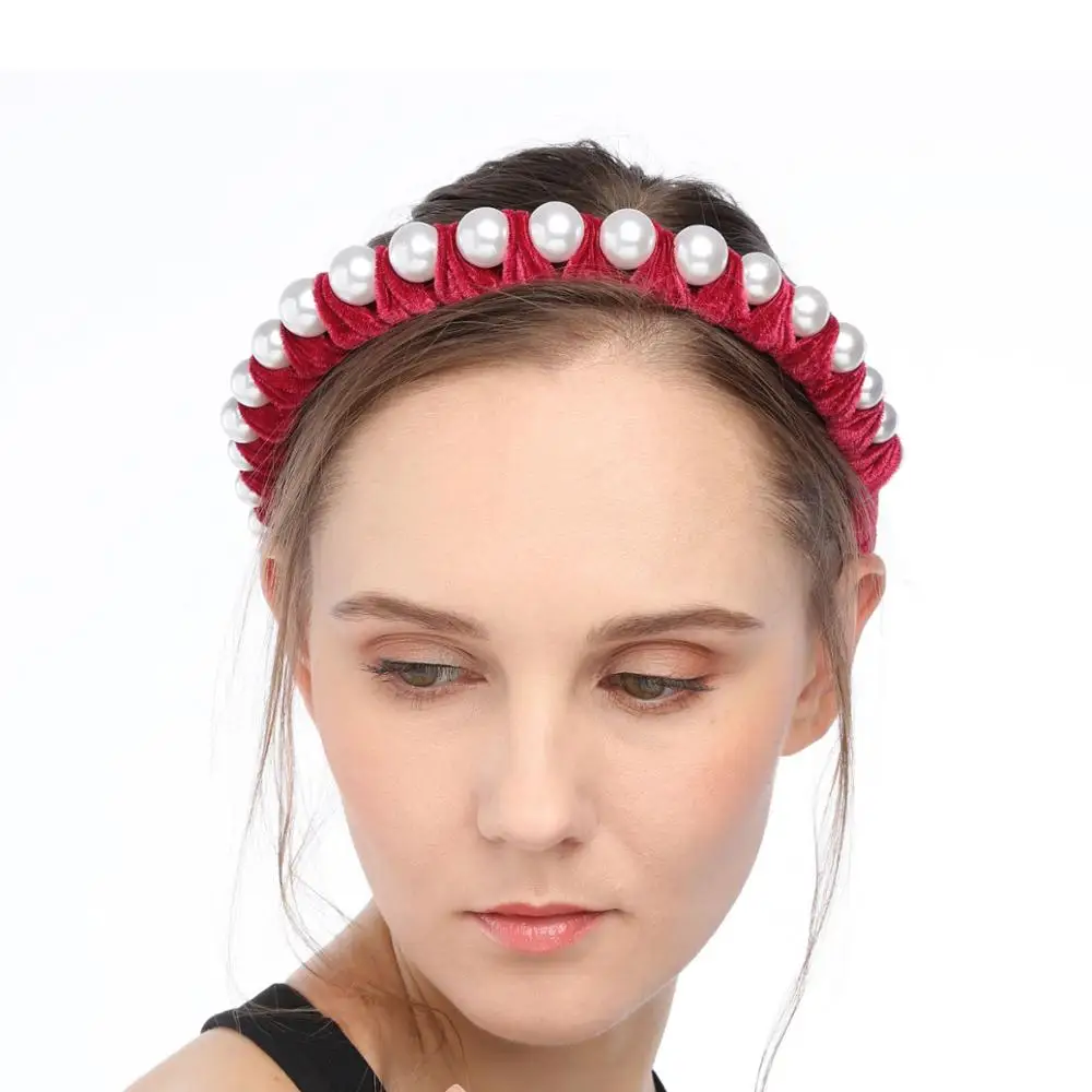 

24Pcs/Lot DIY Simple Multi Pleuche Handmade Pearl Wind Head Band Wide Lady HeadBands Hair Styling Tools Accessory HA1204