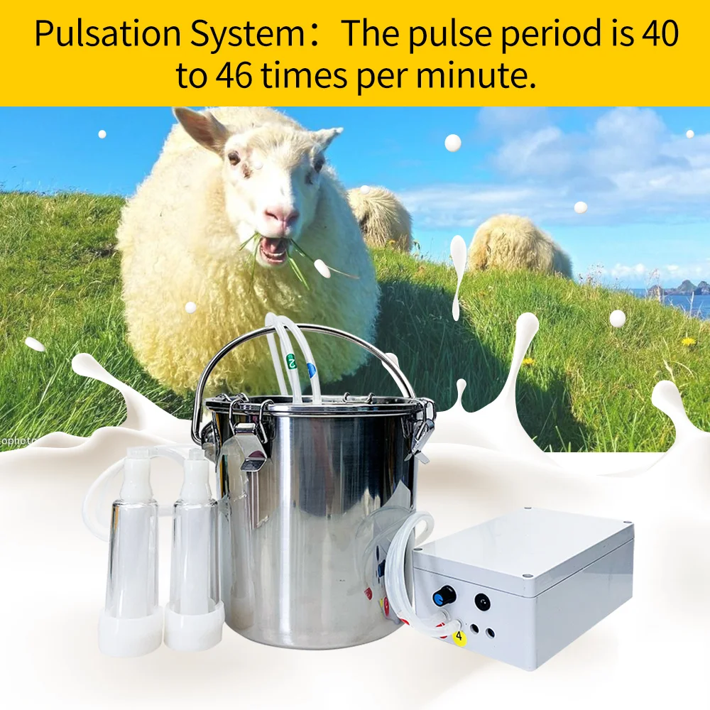 5L Electric Pulsator Milk Milking Machine For Goat Cattle Sheep Milker Integrated Vacuum Pump Chargeable Stainless Steel Bucket