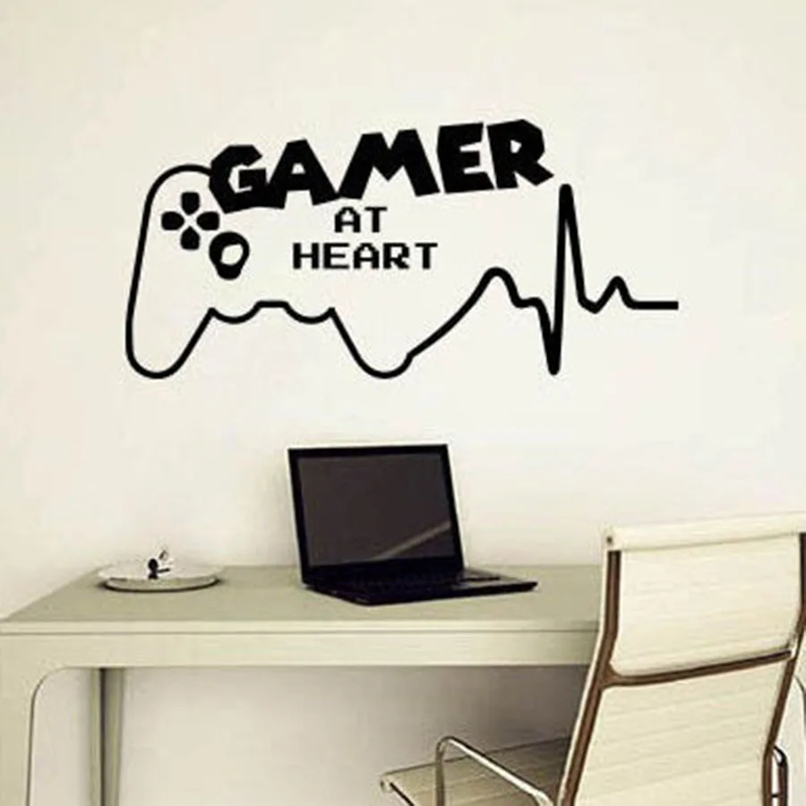 Gamer At Heart Wall Decals Game Room Video Playroom Vinyl Wall Sticker Teens Room Boy Bedroom Home Decoration Removable S853