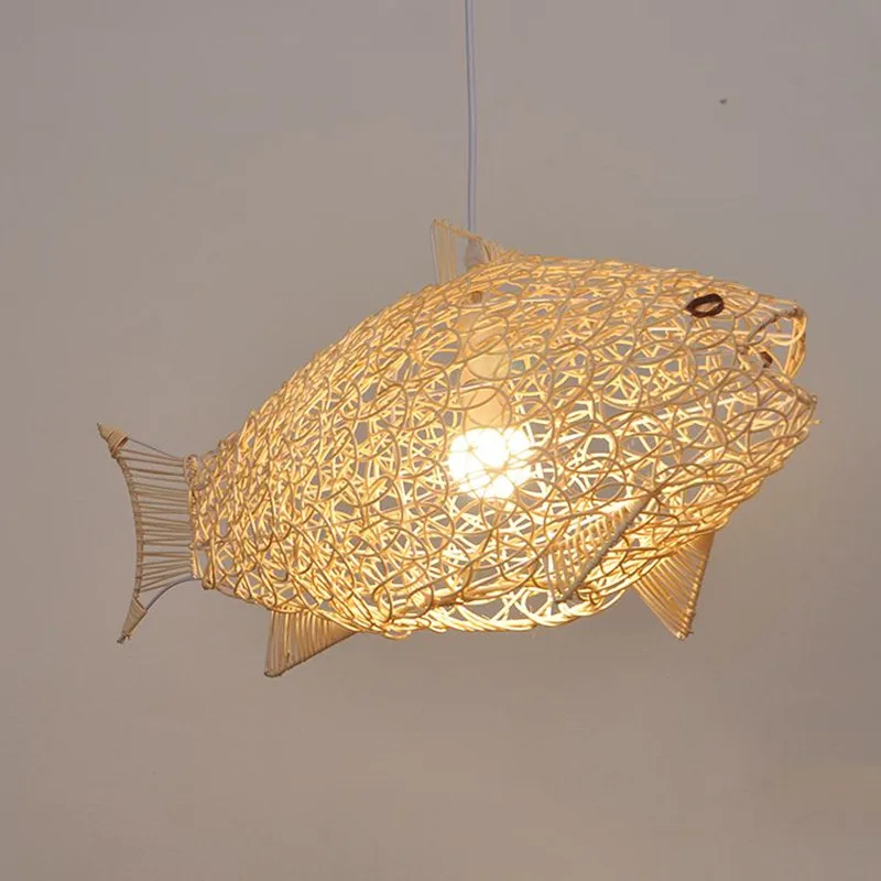 

Modern rattan chandelier simple fish chandelier restaurant personality creative hand-woven farmhouse lighting