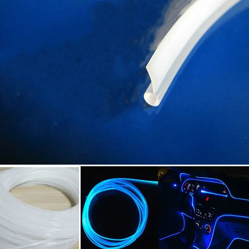 Dia.3mm Milky T-Type ที่มองไม่เห็นด้านข้างกระโปรง Glow สายเคเบิลภายในรถแสง DIY W/ริบบิ้นด้านข้างภายใน PMMA Mount RGB