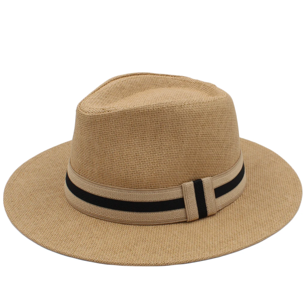 Men Women Straw Panama Hats Summer Wide Brim Bowtie Band Fedora Sunhats Trilby Caps Outdoor Beach Travel Size US 7 1/4 UK L