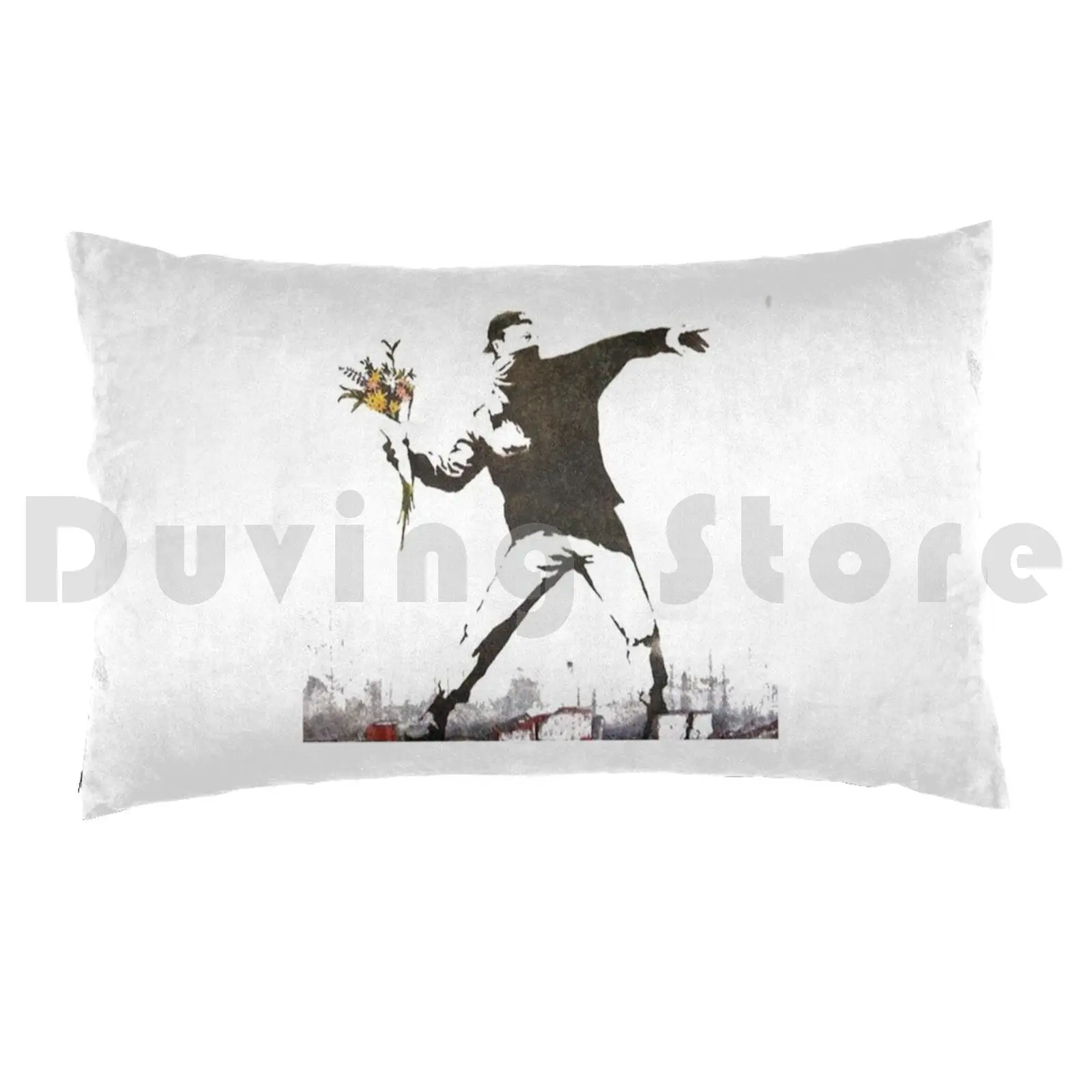 Banksy Flower Throwing Yob Graffiti MuralPillow case Banksy Street Art Graffiti Stencil Street