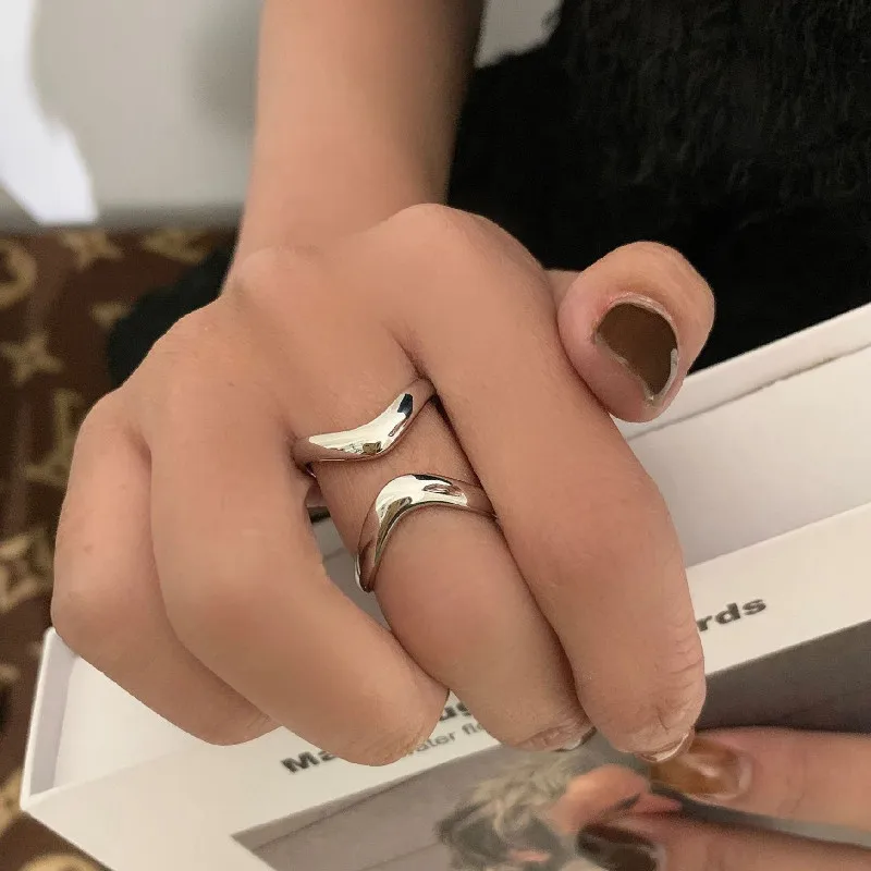 FOXANRY Silver Color Couples Rings New Trendy Elegant Hip Hop Vintage Simple Double Layer Hollow Geometric Party Jewelry