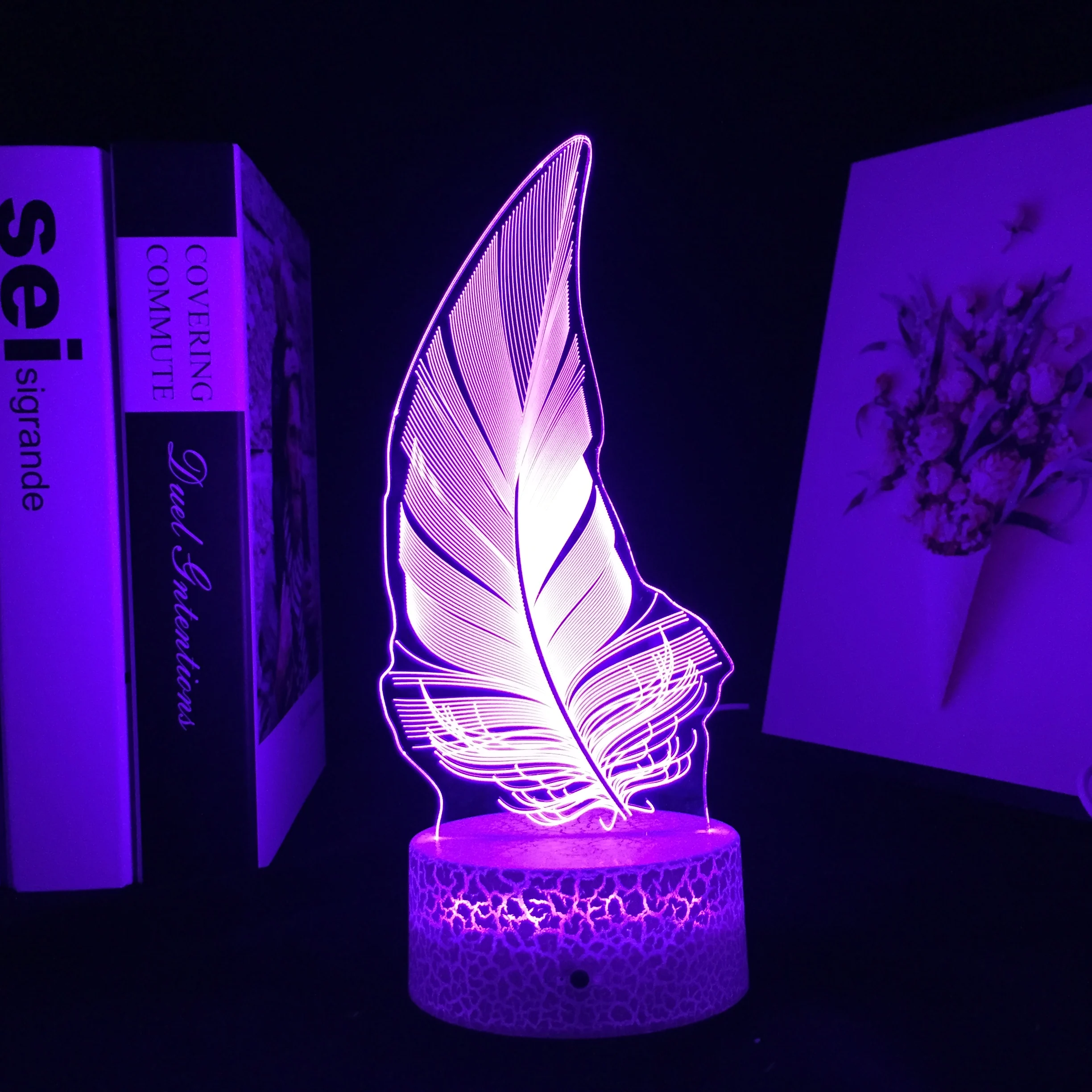 3D LED Night Light Feather Touch Remote Control Colorful Lamp Acrylic Table Lamp for Birthday Gift Room Atmosphere Home Decor