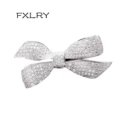 FXLRY New Arrive Romantic Fashion Women White AAA Cubic Zircon Butterfly Brooches Sweater Coat Accessories