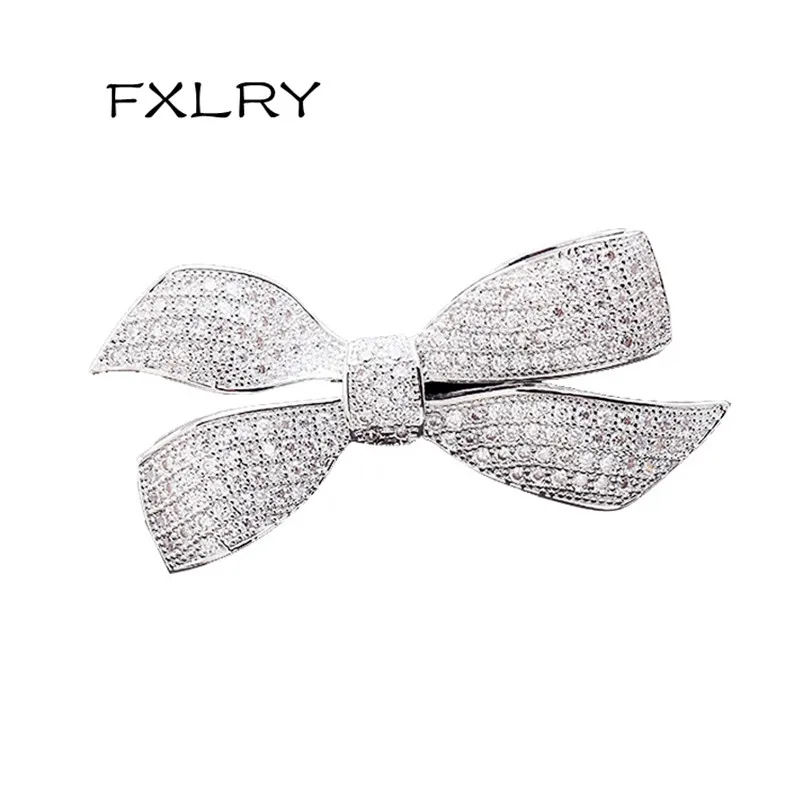 FXLRY New Arrive Romantic Fashion Women White AAA Cubic Zircon Butterfly Brooches Sweater Coat Accessories