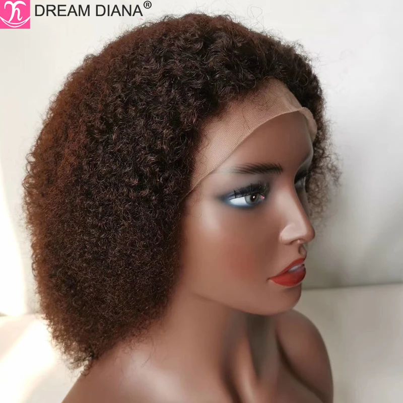 Peluca de cabello humano rizado con encaje Frontal, pelo Afro brasileño de doble estiramiento, 12A, 13x4, 250 de densidad, 4C, Bob