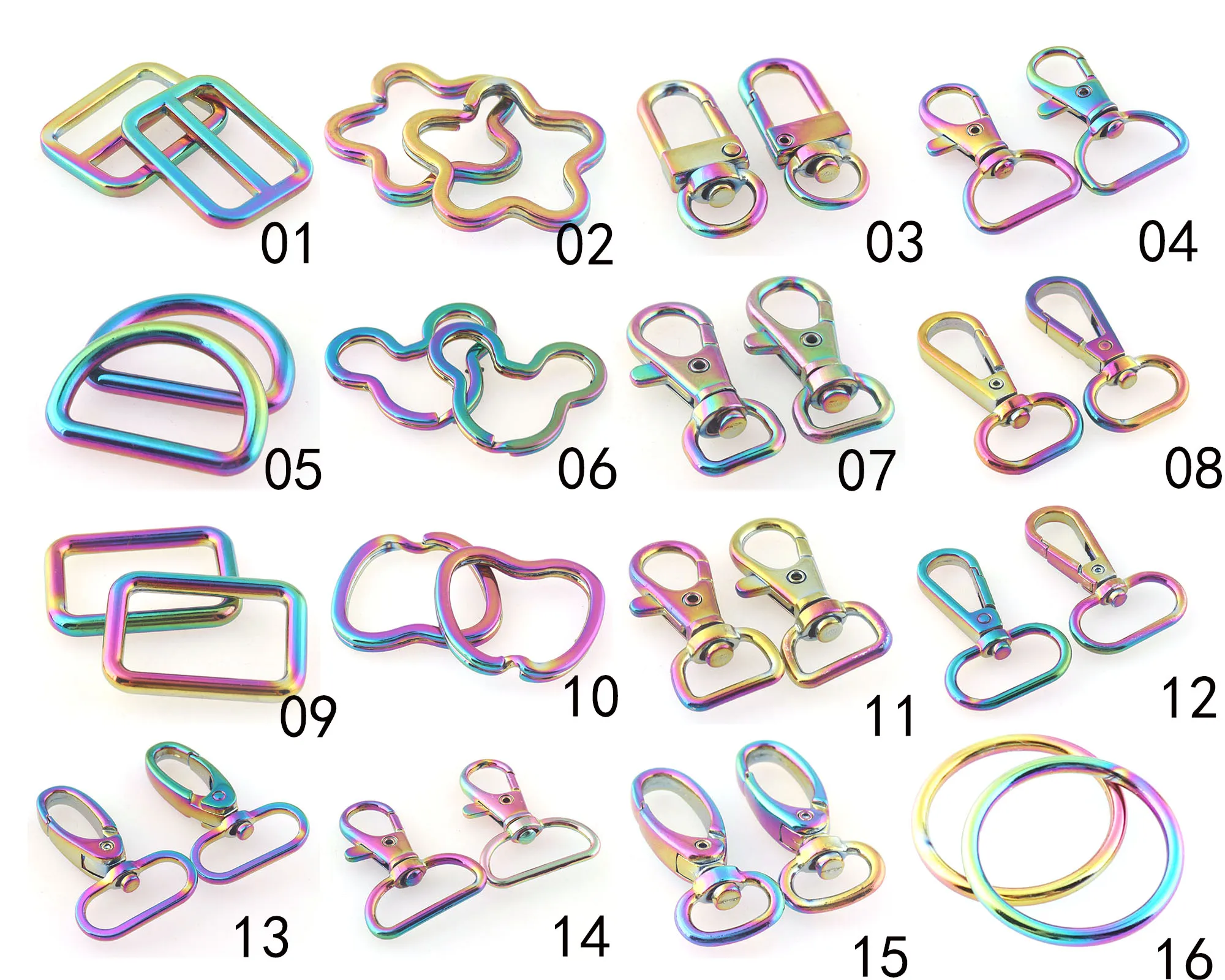 25MM D Rings Buckles Rainbow O Rings Slide Buckles Lobster Swivel Clasps Split Key Rings for leather key chain Webbing Bag Strap