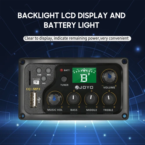 JOYO-sistema ecualizador EQ de 3 bandas EQ-MP3, preamplificador de guitarra acústica, ecualizador EQ, pastilla piezoeléctrica, AMPLIFICADOR DE SINTONIZADOR LCD