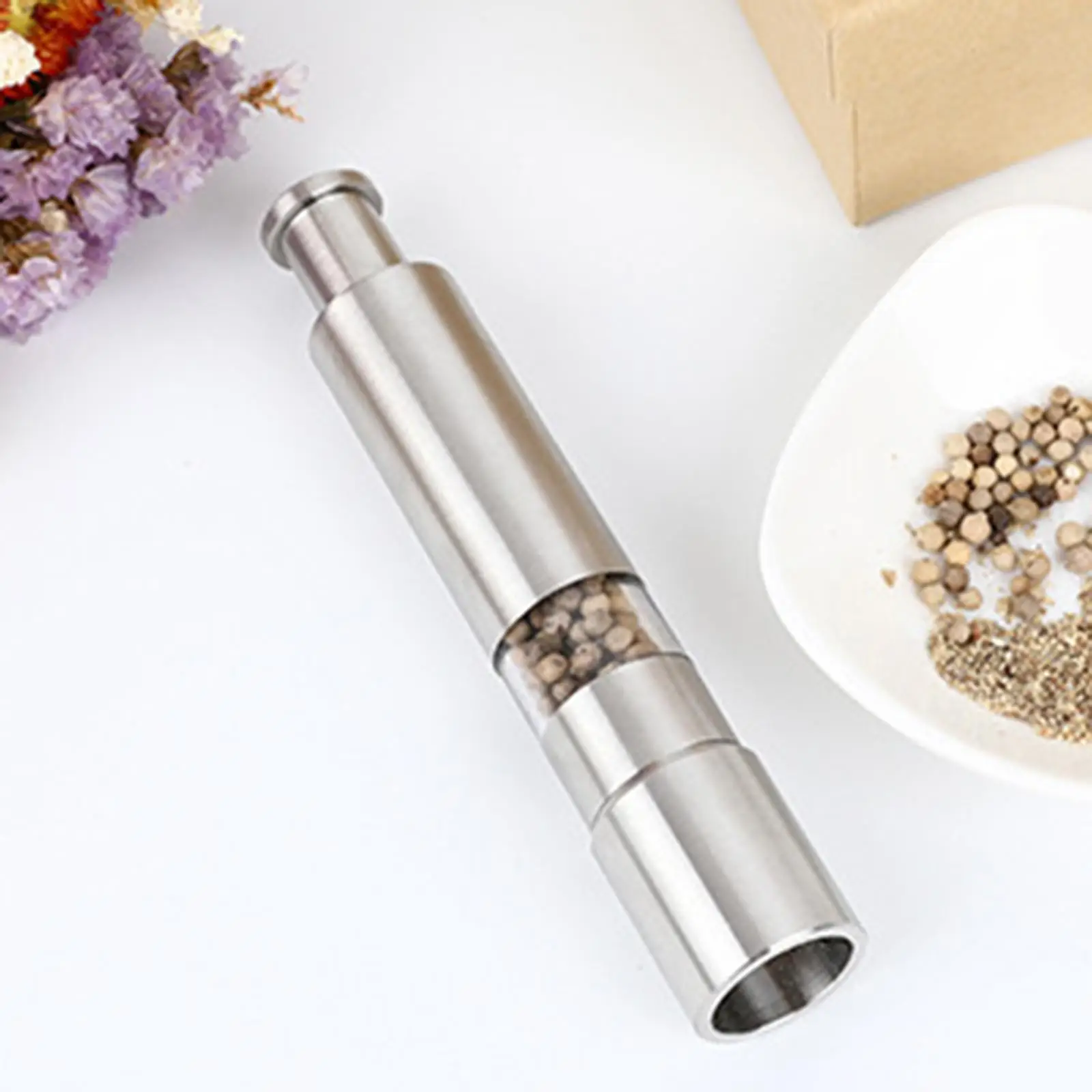 Manual Push Salt or Pepper Grinder Stainless Steel Push Button Durable Silver Sauce Grinder Mill for Kitchen Tool Accessories