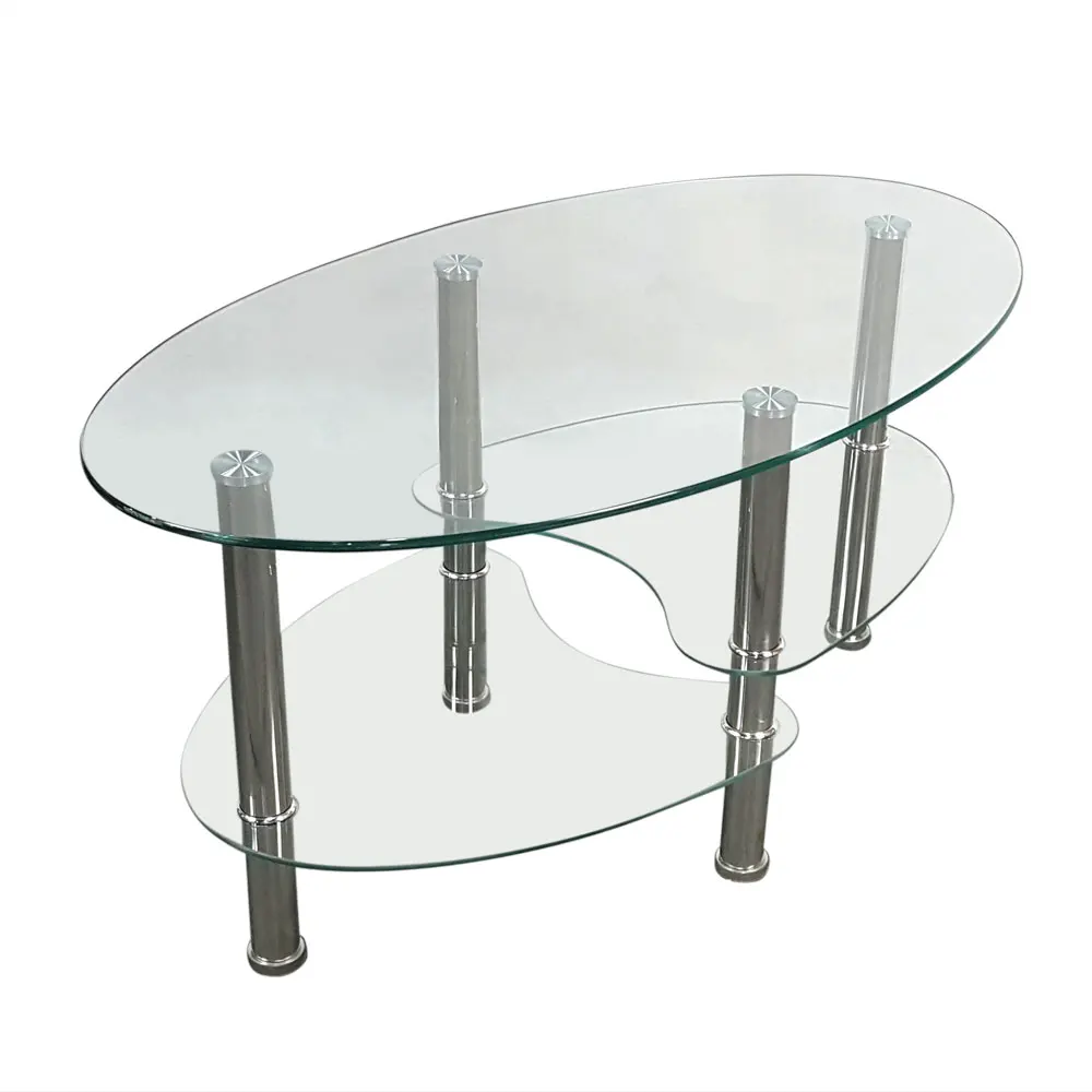 Two Colors (90 x 50 x 45)cm Dual Fishtail Style Tempered Glass Coffee Table  Side Table End Table US Warehouse